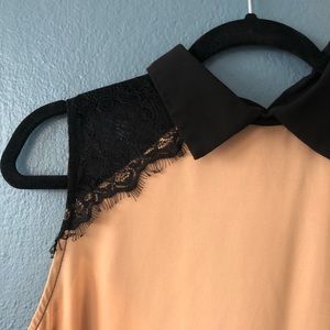 Black Lace Open Back Beige Blouse